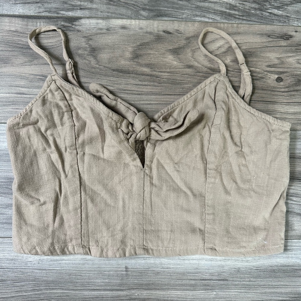 Aerie Women's Tan Knotted Crop Top Adjustable Spaghetti Straps in Tan Size M